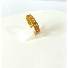 Γυναικείο ασημένιο δαχτυλίδι ανοιχτό επίχρυσο με πράσινα ζιργκόν (SR38)